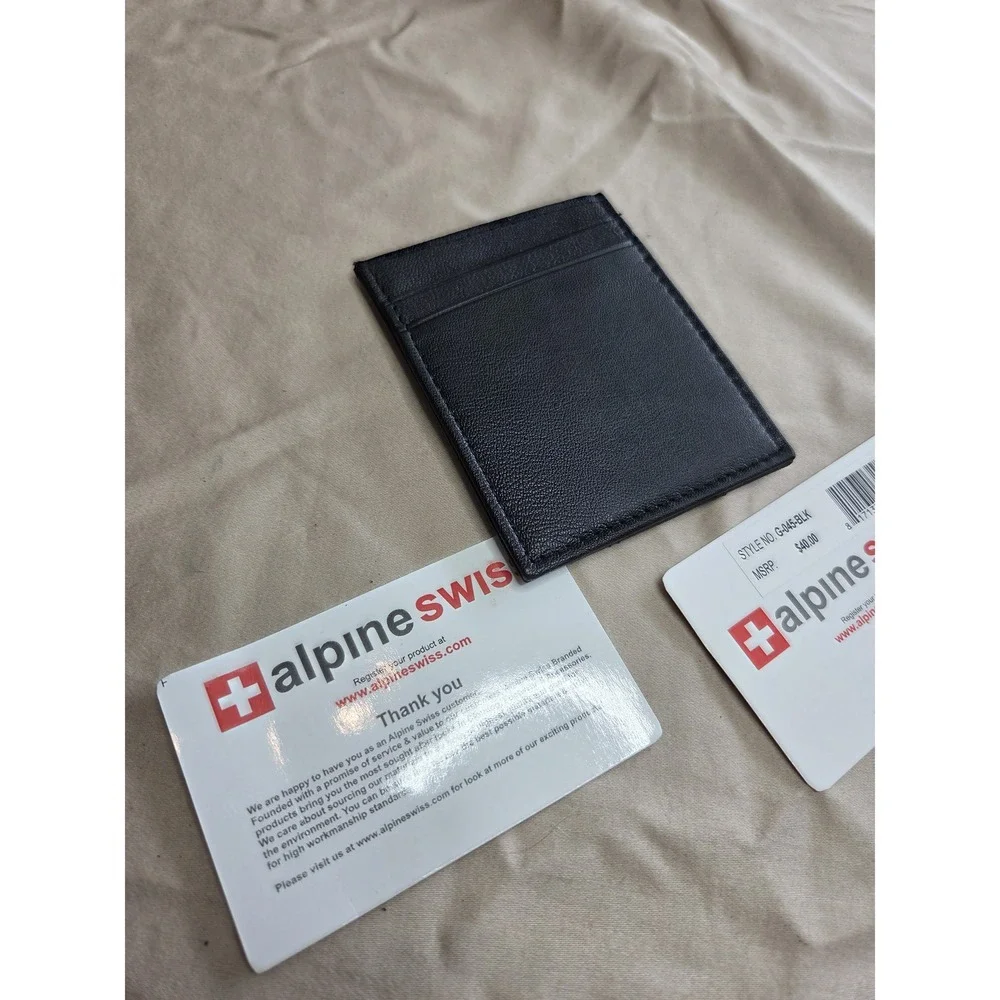 Men's Alpine Swiss Slim Card Holder Wallet Black Leather NWT